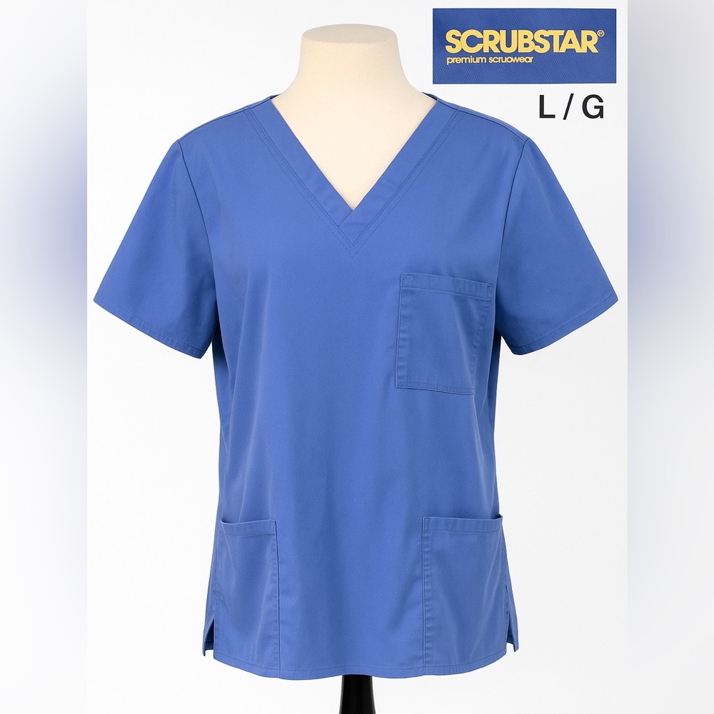 🩺 Scrubstar Unisex Scrub Top - Size L - Ciel Blue - 3 Pocket - V-Neck